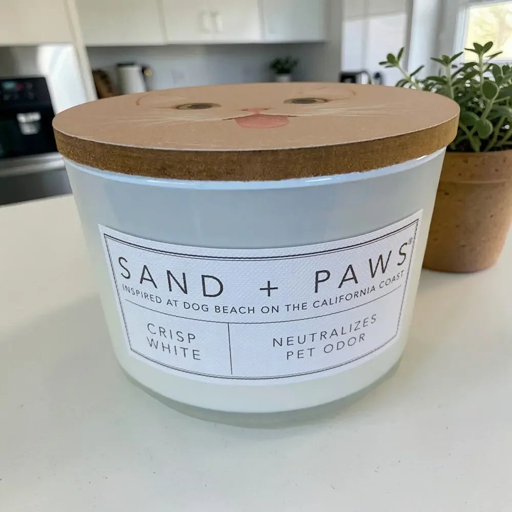 New Sand + Paws Cat Crisp White Fragrance Scented Pet Odor Neutralize Wax Candle